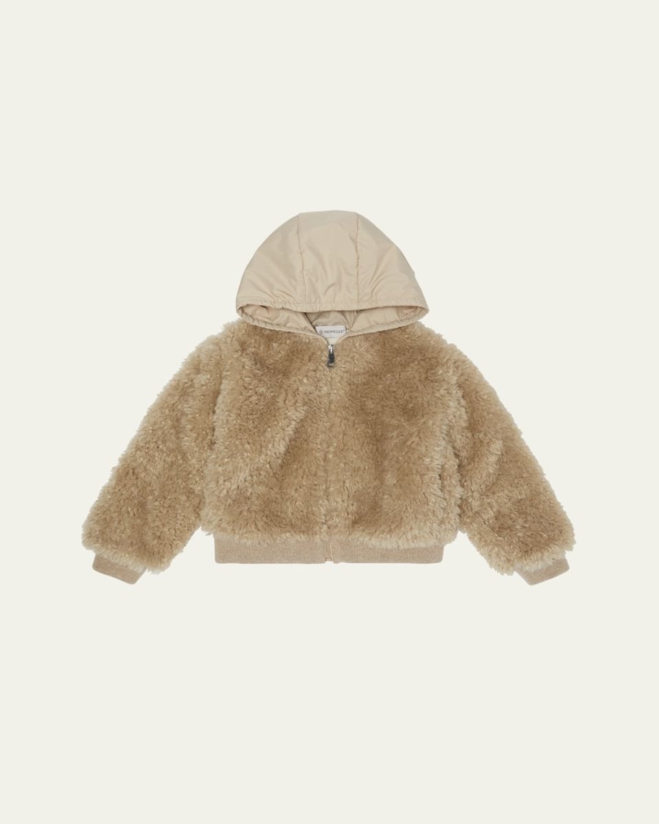 Girl's Teddy Fleece Nylon Hood Zip-Front Cardigan, Size 4-6